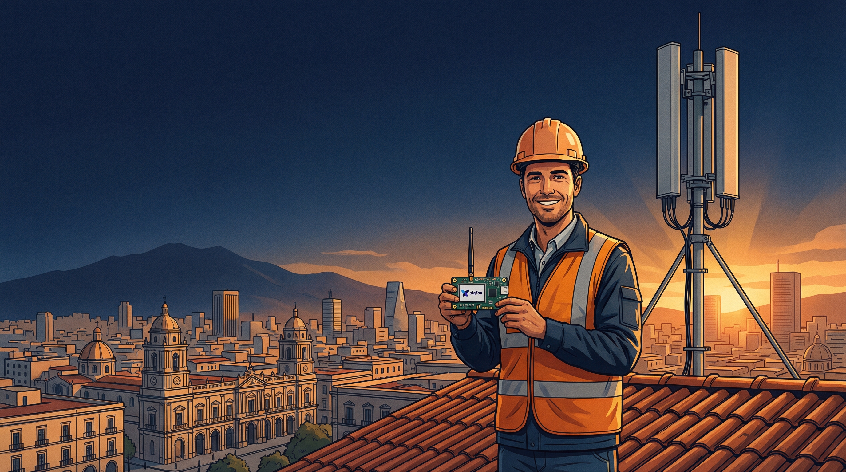 Ingeniero certificado IoT junto a infraestructura Sigfox