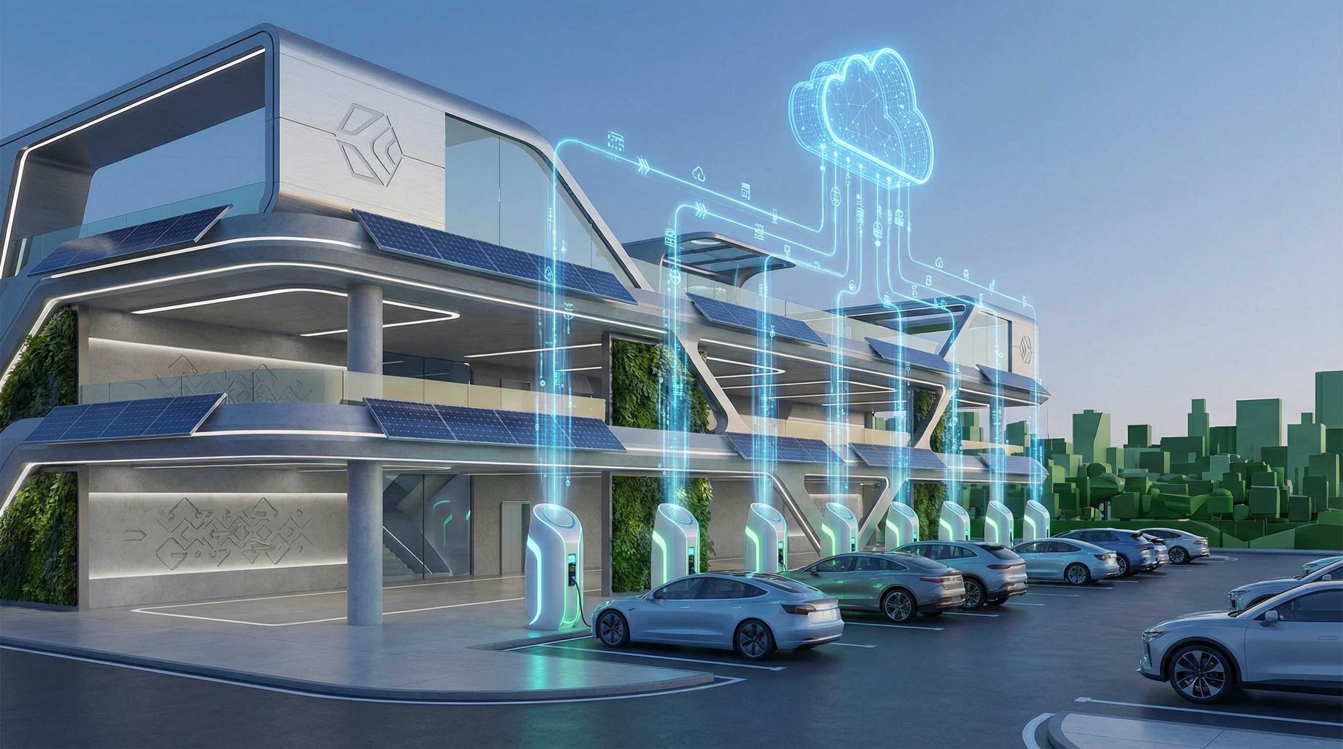 Visión futurista de cargadores EV conectados por IoT