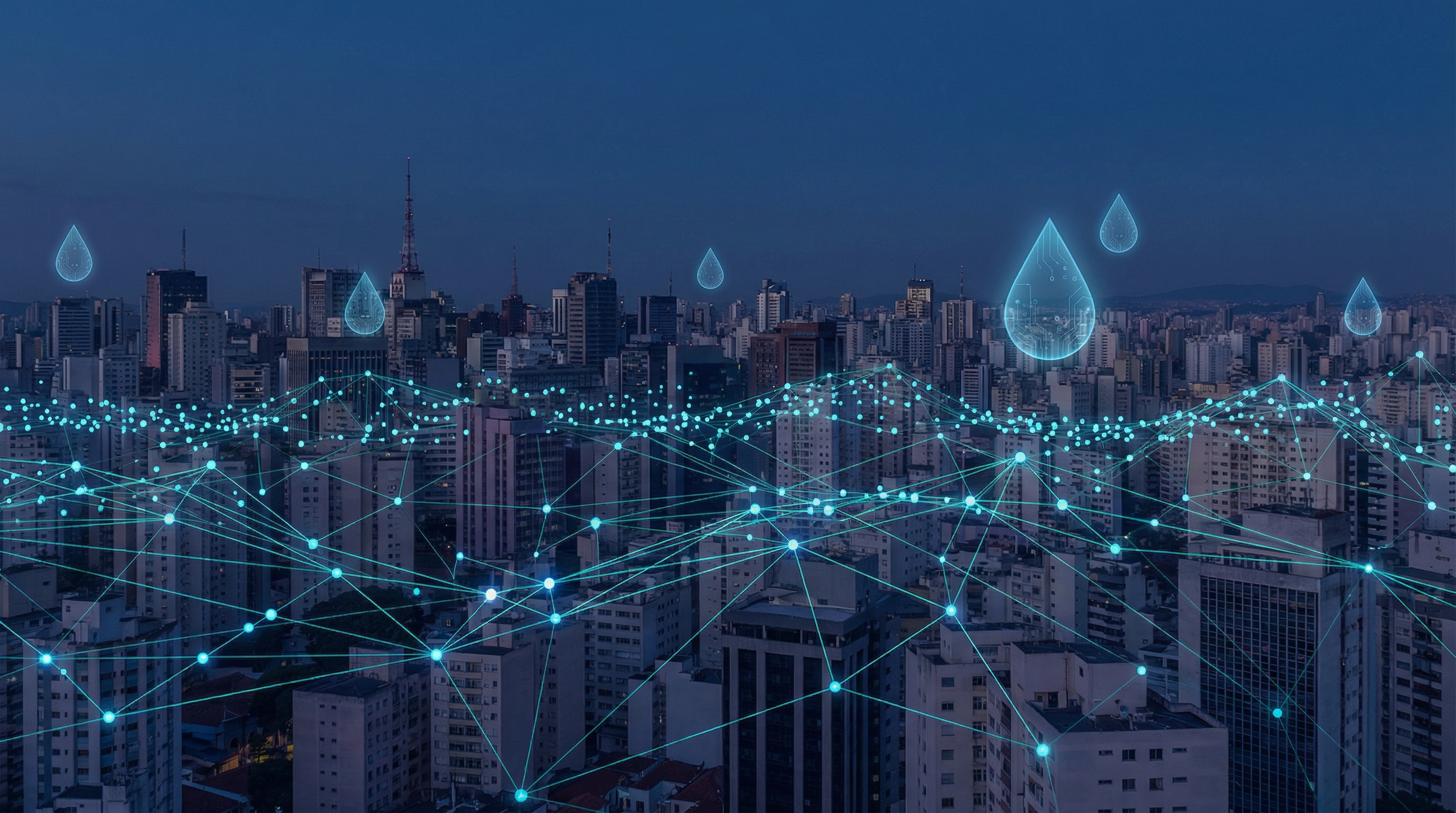 Red de medidores de agua inteligentes conectados en ciudad latinoamericana