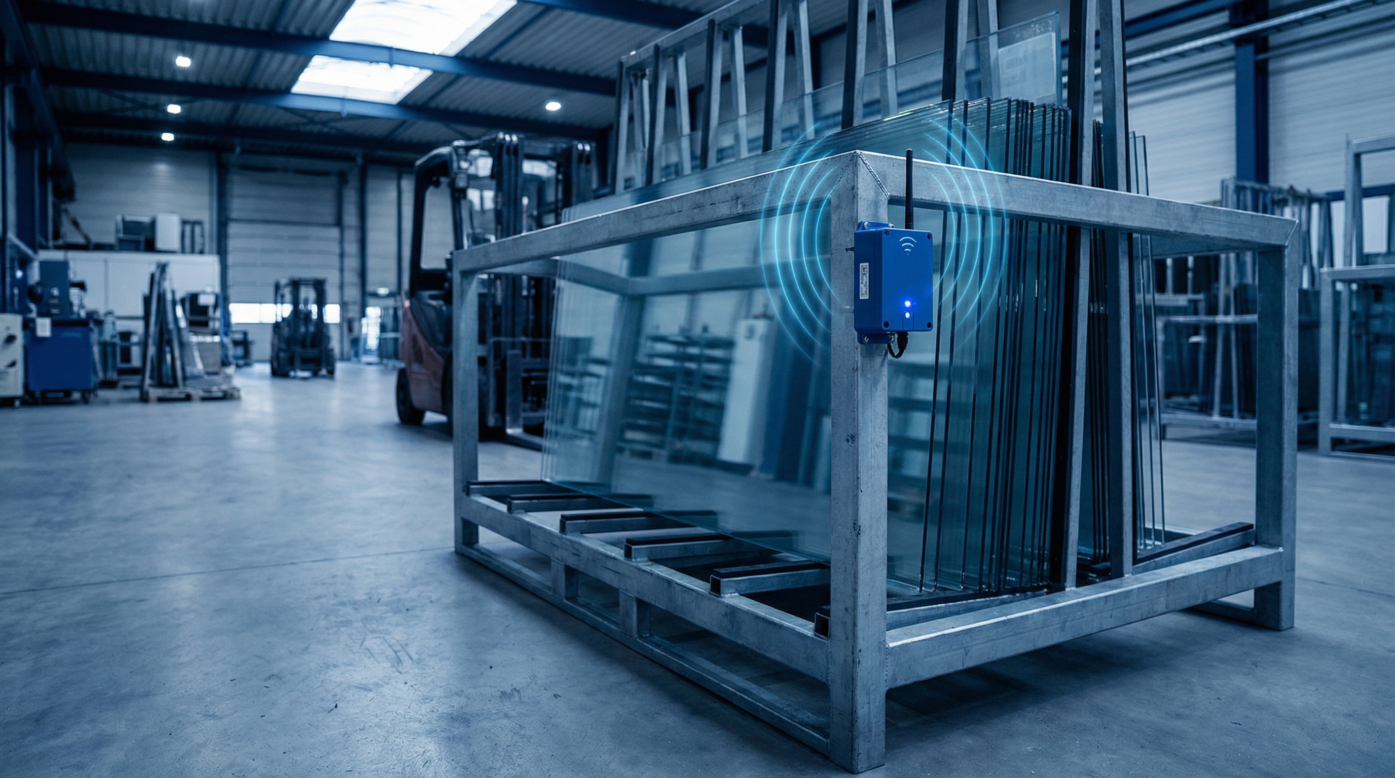 Rack de transporte de vidrio con rastreador IoT 0G